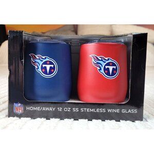 NIB Official NFL Sports Tennessee Titans  Football 12 Oz SS Logo Wine Glass Set